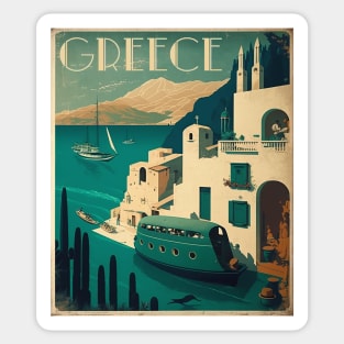 Greece Coastal Town Vintage Travel Art Poster Sticker